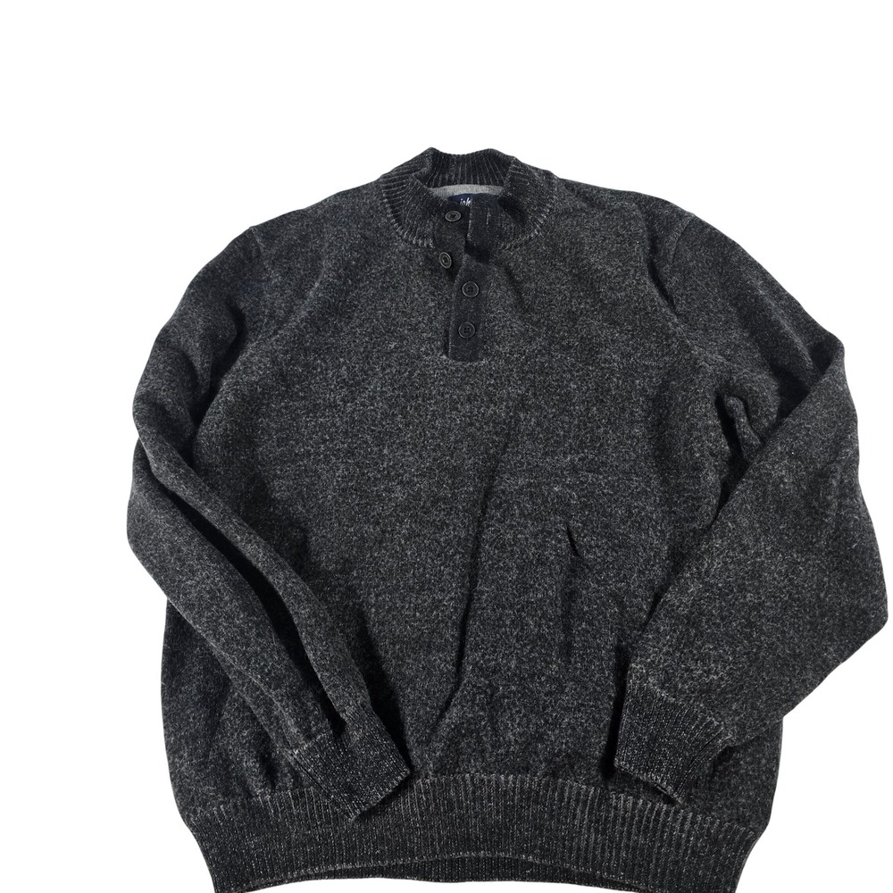 Johnnie-O Mens Charcoal Gray 100% Merino Wool Mock Neck Henley Sweater Large